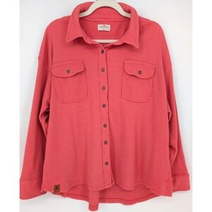 Simply Southern Womens Waffle Knit Lumber Shacket Nantucket Coral Red Small Prep